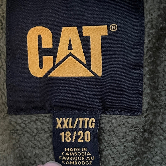 Boys CAT Green Hoodie Sweatshirt XXL with Black Logo - Picture 5 of 6